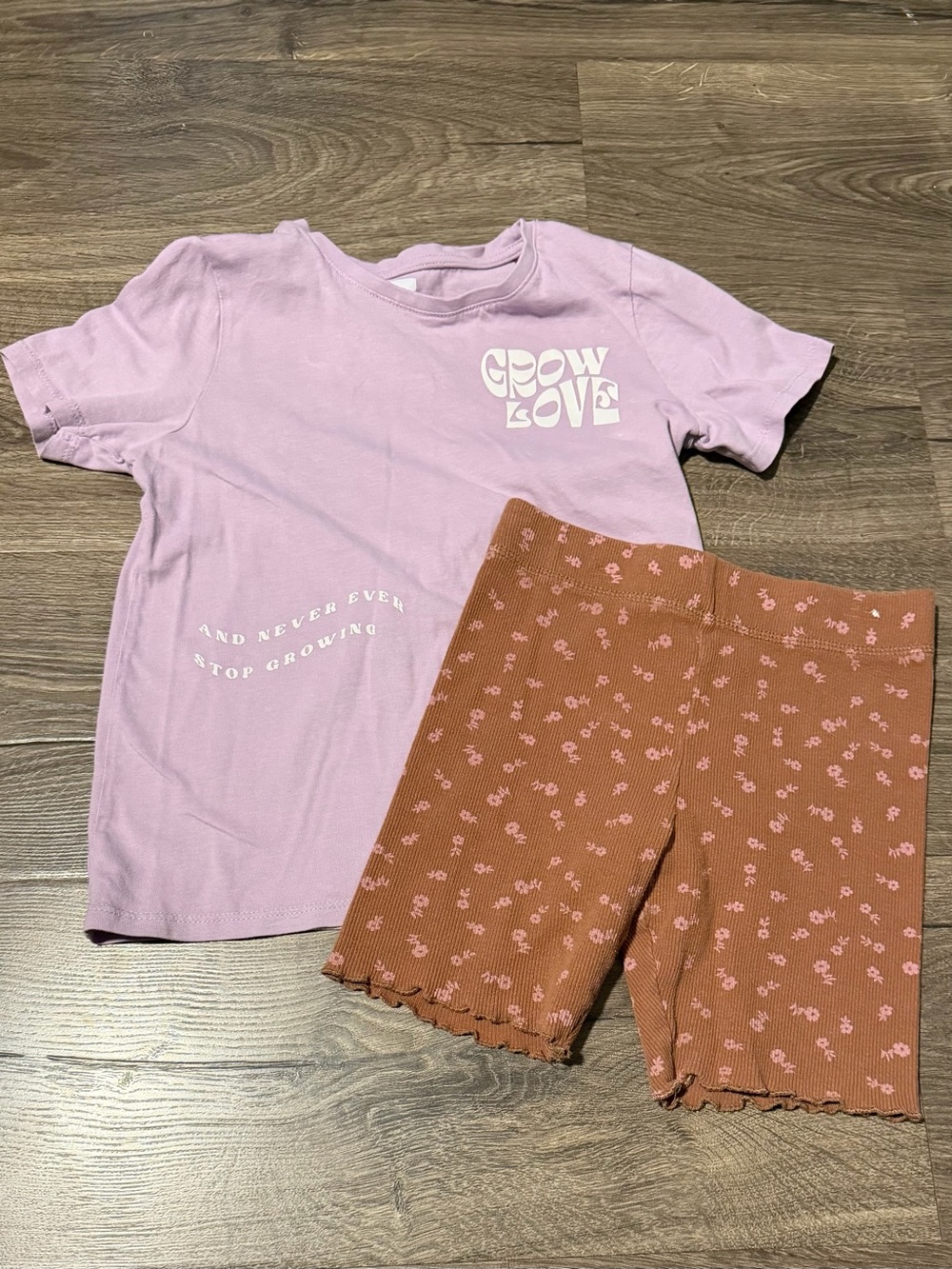 Girls 7 Cotton On Lavender 'Grow Love' Tee & Floral Bike Shorts Set